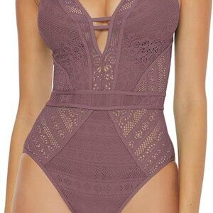 Becca Color Play Plunge One-Piece Swimsuit | Fig | Size M | NWT